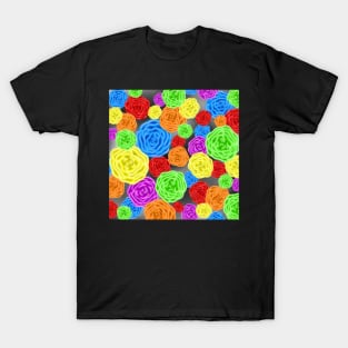 Colorful Rainbow Roses Pattern T-Shirt